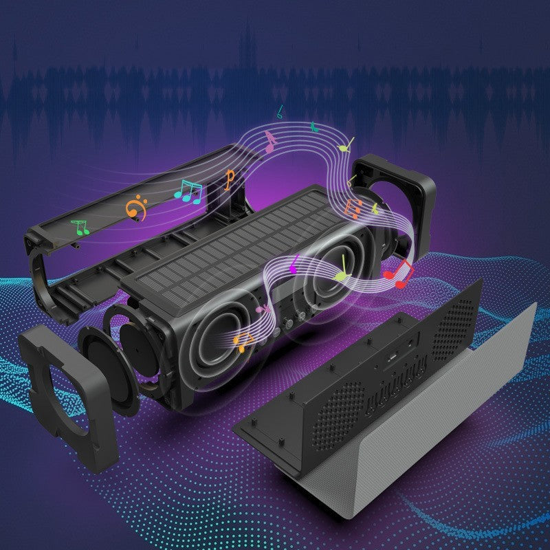 Sleek Solar Bluetooth Speaker designed for powerful sound and wireless connectivity, perfect for indoor and outdoor use.